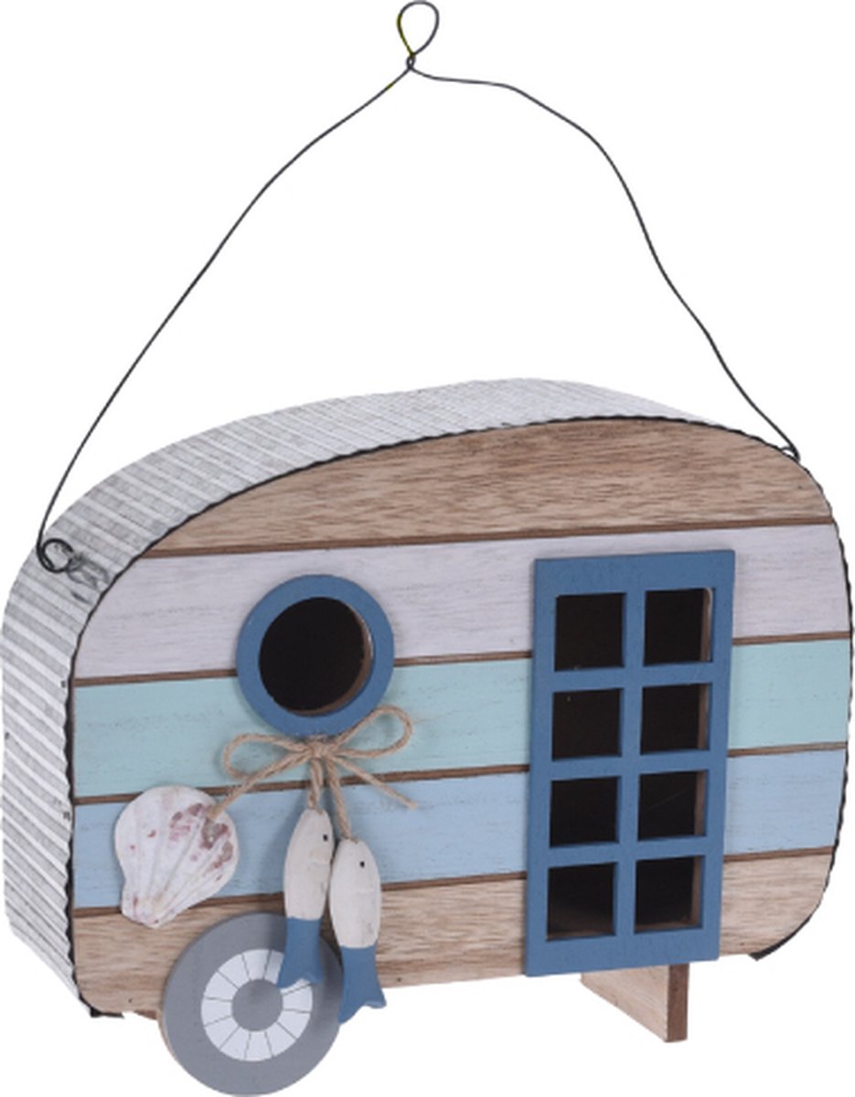 Caravan Blauw Vogelhuis - 23 x 14 x 18 cm - 2 stuks