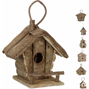 Relaxdays decoratie vogelhuis - vogelhuisje - nestkast - hout - mini vogelhuis - hangend - B