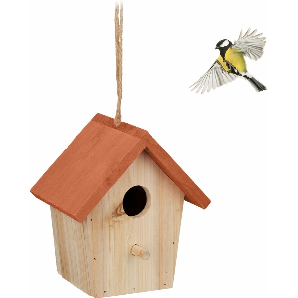 Relaxdays vogelhuisje decoratie - oranje dak - hangend - touwtje - vogelhuis tuin balkon