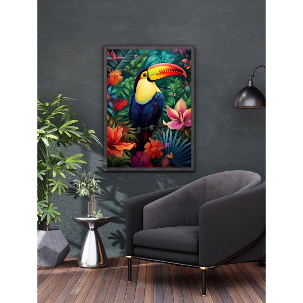 wanddecoratie toucan in tussen de bloemen