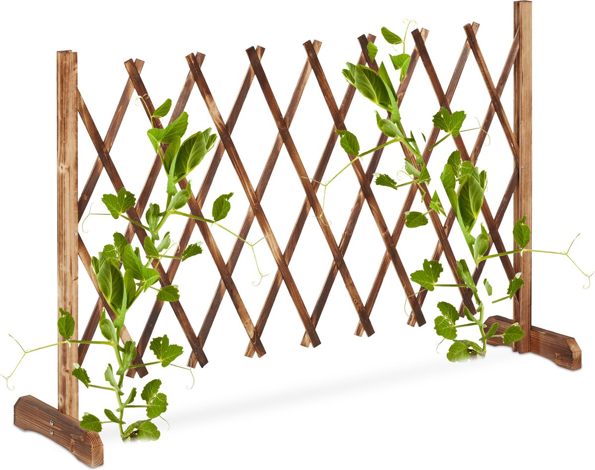 Relaxdays plantenklimrek hout - uitschuifbaar - tot 185 cm - schaarhek - plantensteun