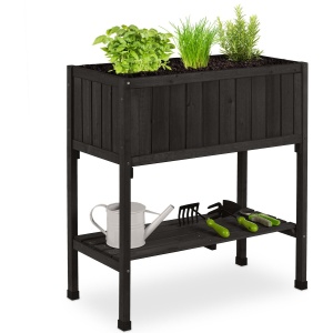 Relaxdays moestuinbak op poten - met folie - 80 x 74 x 38 cm - tuin, balkon & terras - dennenhout - zwart