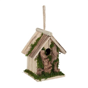 Relaxdays decoratie vogelhuisje - hangend - onbehandeld hout - 20 x 17 x 13 cm - tuin