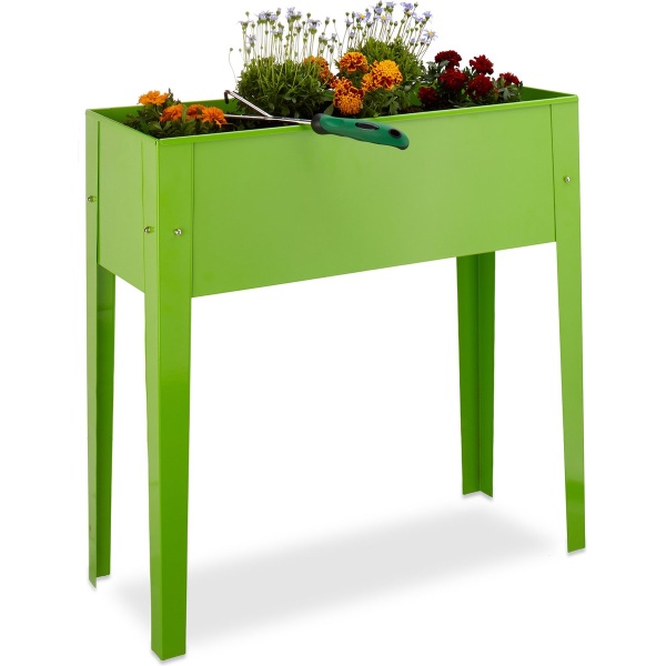 Relaxdays moestuinbak van metaal - met poten - balkon - smalle kweektafel - 80,5 x 81,5 x 31 cm - lichtgroen