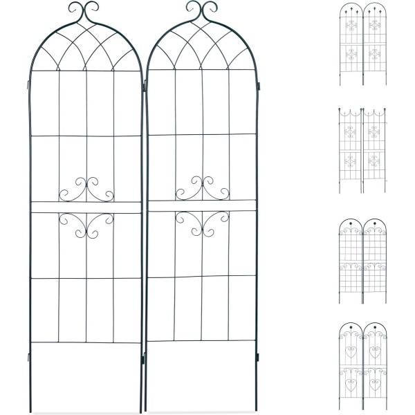 Relaxdays plantenklimrek set van 2 - metaal - 180 x 50 cm - donkergroen